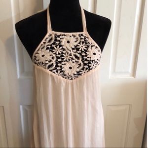 ZARA Pink Chiffon Crochet Maxi Dress